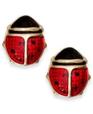 Red Enamel Ladybug Stud Earrings In 10k Gold