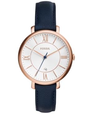 Fossil Women's Jacqueline Blue Leather Strap Watch 36mm Es3843