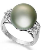 14k White Gold Ring, Tahitian Pearl (12mm) And Diamond (1/4 Ct. T.w.) Ring
