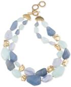 Carolee Gold-tone Blue Lace Agate And Multi-color Stone Double-row Toggle Choker Necklace