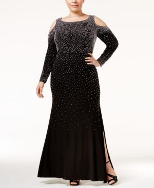 Xscape Plus Size Beaded Cold-shoulder Slit Gown