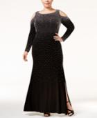 Xscape Plus Size Beaded Cold-shoulder Slit Gown