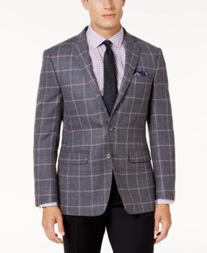 Tallia Men's Slim-fit Orange Grey And Pink Windowpane Sport Coat