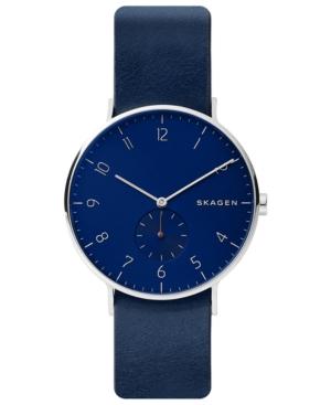 Skagen Men's Aaren Blue Leather Strap Watch 40mm