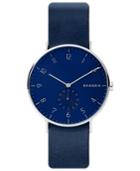 Skagen Men's Aaren Blue Leather Strap Watch 40mm