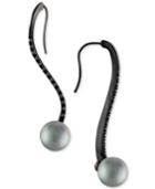 Majorica Black-tone Stainless Steel Cubic Zirconia & Imitation Pearl Drop Earrings