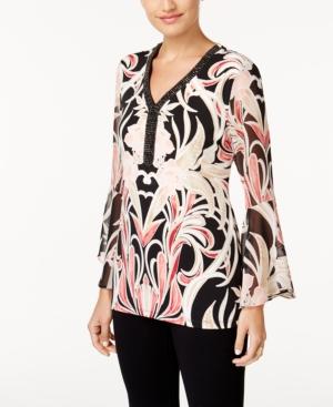 Jm Collection Beaded Printed Tunic, Created For Macy's