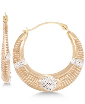 Crystal Ribbed Hoop Earrings In 10k Gold