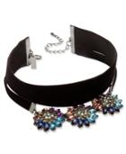 Inc International Concepts Hematite-tone Floral Crystal Choker Necklace, Created For Macy's