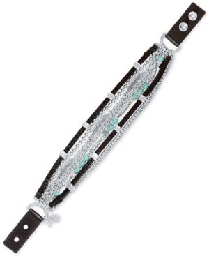 Lucky Brand Silver-tone Leather Beaded Chain Bracelet