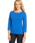 Karen Scott Solid Zip-shoulder Top, Only At Macy's