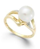 Cultured Freshwater Pearl (8mm) And Diamond Accent Ring In 14k Gold