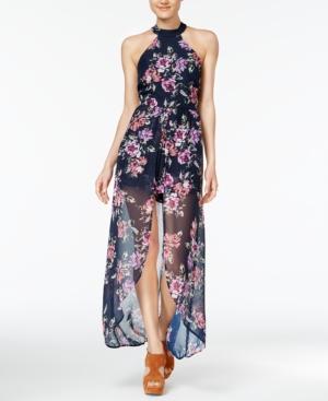 Crystal Doll Juniors' Floral-print Romper Dress