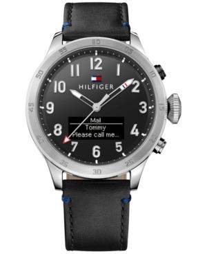 Tommy Hilfiger Men's Analog-digital Black Leather Strap Smart Watch 46mm 1791299