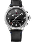 Tommy Hilfiger Men's Analog-digital Black Leather Strap Smart Watch 46mm 1791299