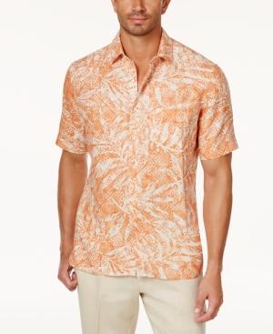 Tasso Elba Men's Leaf-print Silk & Linen Shirt, Created For Macy's
