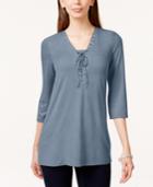 Style & Co. Lace-up Faux-suede Blouse, Only At Macy's