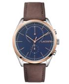 Lacoste Men's Chronograph San Diego Brown Leather Strap Watch 44mm