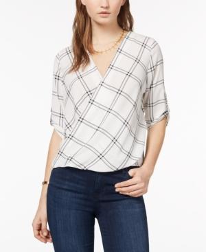 Bcx Juniors' Printed Wrap-front Top