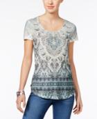 Style & Co Petite Embellished Printed T-shirt, Only At Macy's
