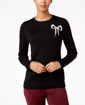 Charter Club Crew-neck Bow-graphic Sweater, Created For Macy's