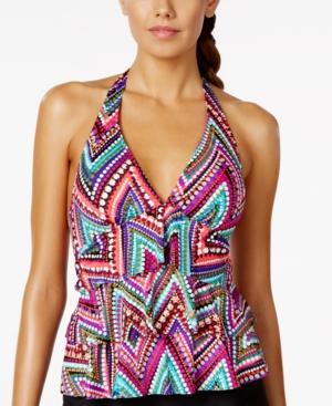 Swim Solutions Tribal-print Halter Tankini Top Women's Swimsuit
