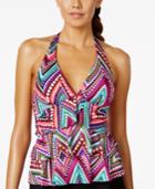 Swim Solutions Tribal-print Halter Tankini Top Women's Swimsuit