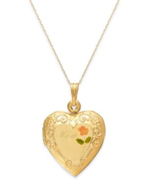 Engraved Mom Rose Heart Locket Necklace In 14k Gold