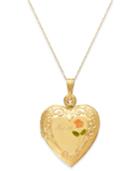 Engraved Mom Rose Heart Locket Necklace In 14k Gold