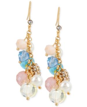 M. Haskell Gold-tone Shaky Pastel Multi-colored Bead Linear Drop Earrings