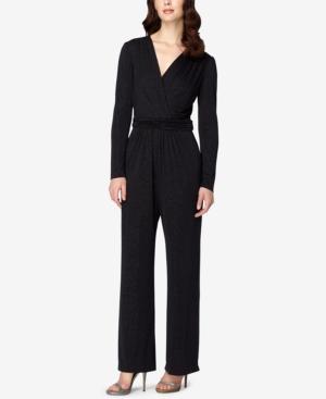 Tahari Asl Long-sleeve Ruched Glitter Jumpsuit
