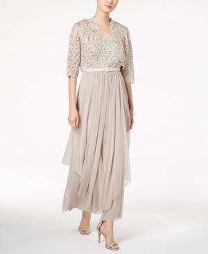 R & M Richards Belted Sequined Gown & Jacket