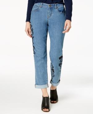 Style & Co Embroidered Curvy-fit Boyfriend Jeans, Created For Macy's