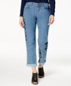 Style & Co Embroidered Curvy-fit Boyfriend Jeans, Created For Macy's