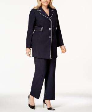 Le Suit Plus Size Piping-trim Pantsuit