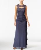 Betsy & Adam Lace-trim Cutout Ruched Gown