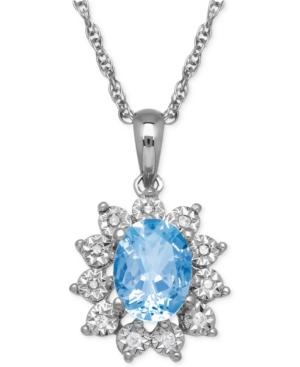 Blue Topaz (1-3/8 Ct. T.w.) And Diamond Accent Pendant Necklace In 14k White Gold
