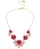 Betsey Johnson Gold-tone Glitter Rose Frontal Necklace