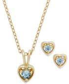Lily Nily Children's 18k Gold Over Sterling Silver Necklace And Earrings Set, December Birthstone Blue Topaz Heart Pendant And Stud Earrings Set (1/10 Ct. T.w.)