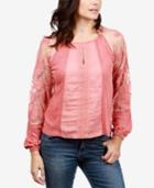 Lucky Brand Embroidered Lace-trim Top