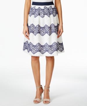 Nine West Flowy Floral-lace Striped A-line Skirt