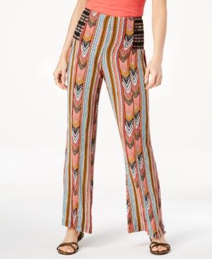 Rewash Juniors' Printed Smocked-waist Pants