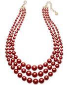 Charter Club Gold-tone Red Imitation Pearl Three-row Necklace, 18 + 2 Extender, Created For Macy's