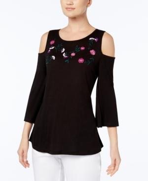 Ny Collection Embroidered Cold-shoulder Top