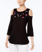 Ny Collection Embroidered Cold-shoulder Top