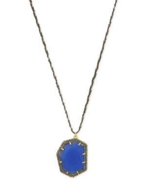 Vince Camuto Gold-tone Blue Stone Pave Trim Pendant Necklace