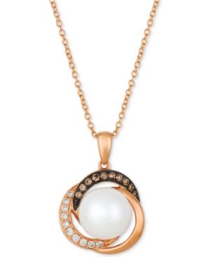 Le Vian Vanilla Pearl (9mm) & Diamond (1/8 Ct. T.w.) 18 Pendant Necklace In 14k Rose Gold