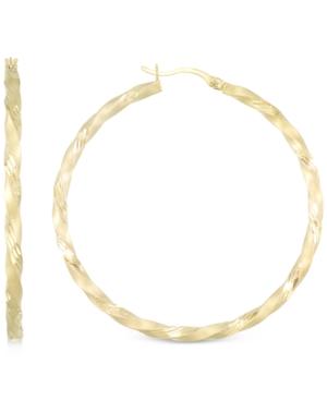 Twisted Satin Finished Round Hoop Earrings In 14k Gold Over Sterling Silver