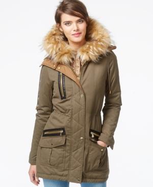 Guess Faux-fur-trim Mixed-media Parka