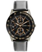 Unlisted Men's Chronograph Black Synthetic Leather Strap Watch 46mm 10027781